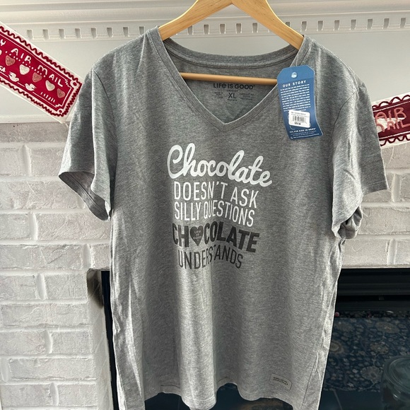 Life Is Good Heather Gray Chocolate Quote Tee nwt XL - Picture 2 of 5
